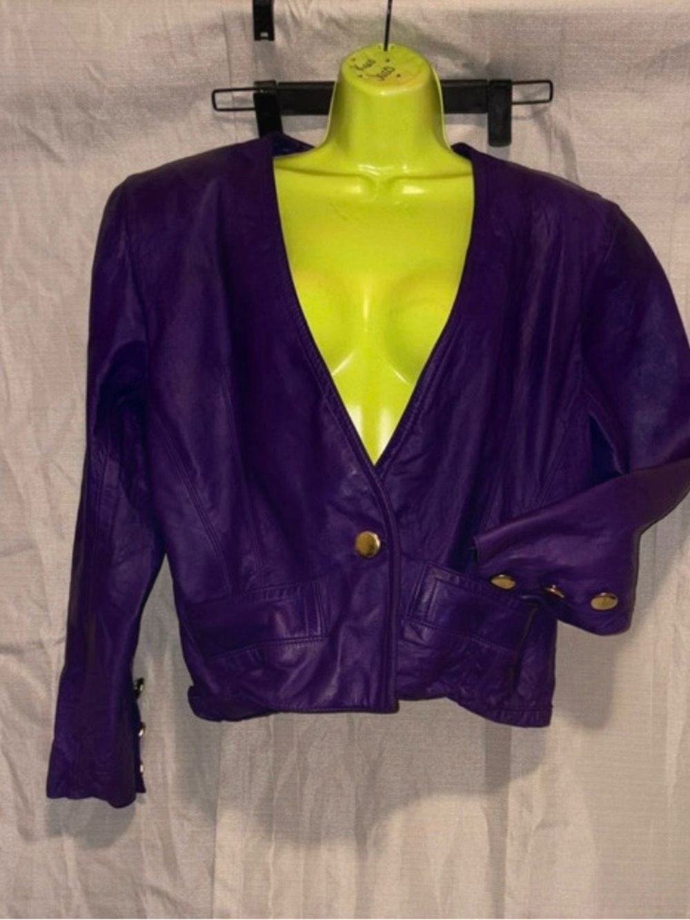 Saks Fifth Avenue Purple Leather Blazer Jacket with Gold Buttons
